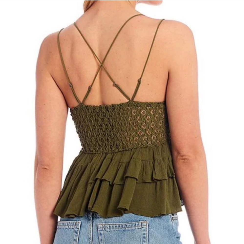 NWT Free People Olive Green Adella Crochet Cami Top - Picture 3 of 10